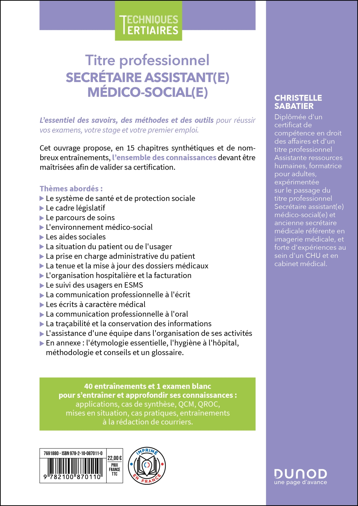 Titre professionnel Secrétaire Assistant(e) Médico-social(e) - Christelle Sabatier - DUNOD