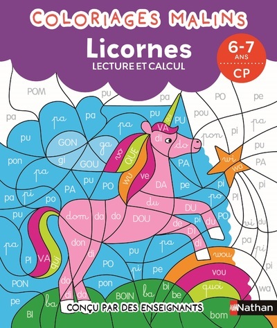 Coloriages malins - Licornes lecture et calcul - 6-7 ans CP - Isabelle Petit-Jean - NATHAN