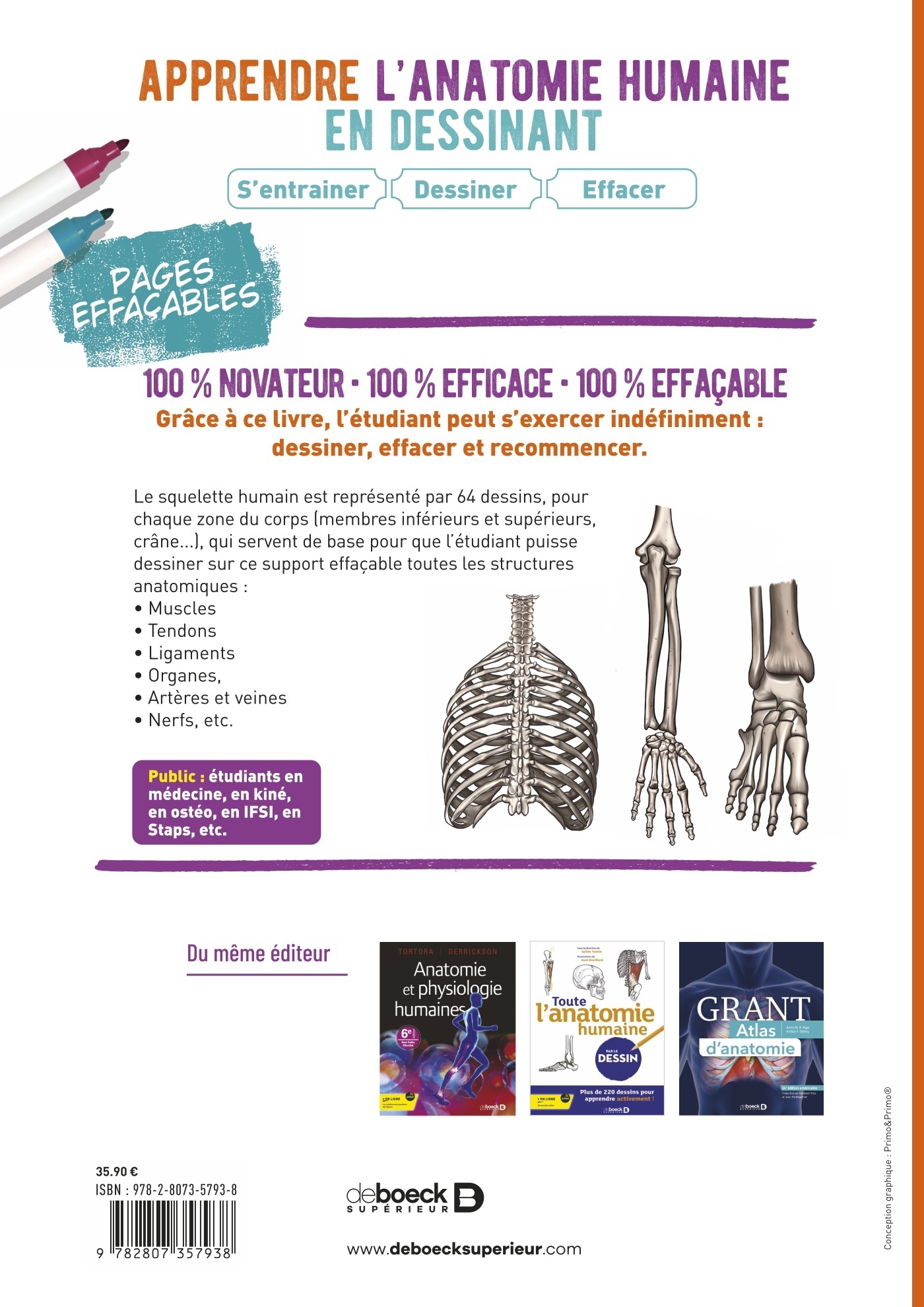 Apprendre l’anatomie humaine en dessinant : S’entrainer, dessiner, effacer - Vanessa  Plaisent - DE BOECK SUP