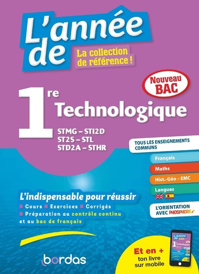 L-ANNEE DE 1ERE TECHNOLOGIQUE - Sophie Pailloux-Riggi - BORDAS