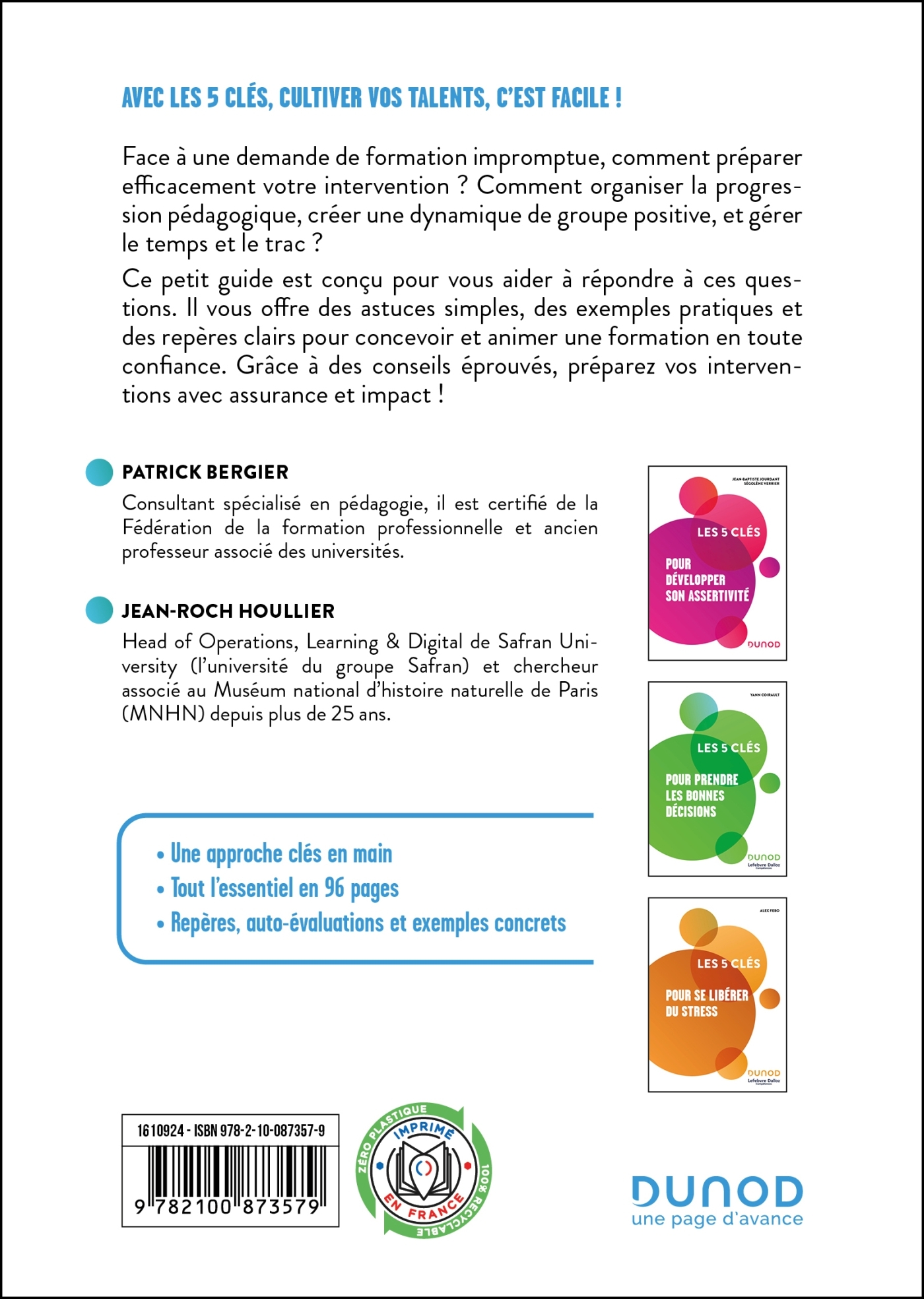 Les 5 clés de succès du formateur occasionnel - Patrick Bergier - DUNOD