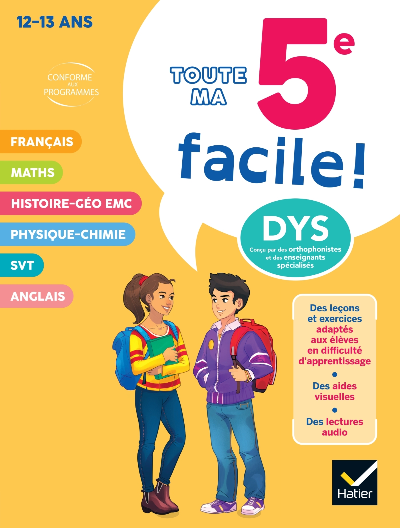 Ma 5e facile ! Tout-en-un adapté aux enfants dyslexiques (DYS) ou en difficulté d'apprentissage - Stéphanie Aumont - HATIER