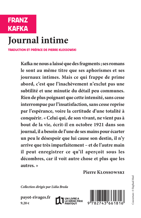 Journal intime - Piere Klossowski - RIVAGES