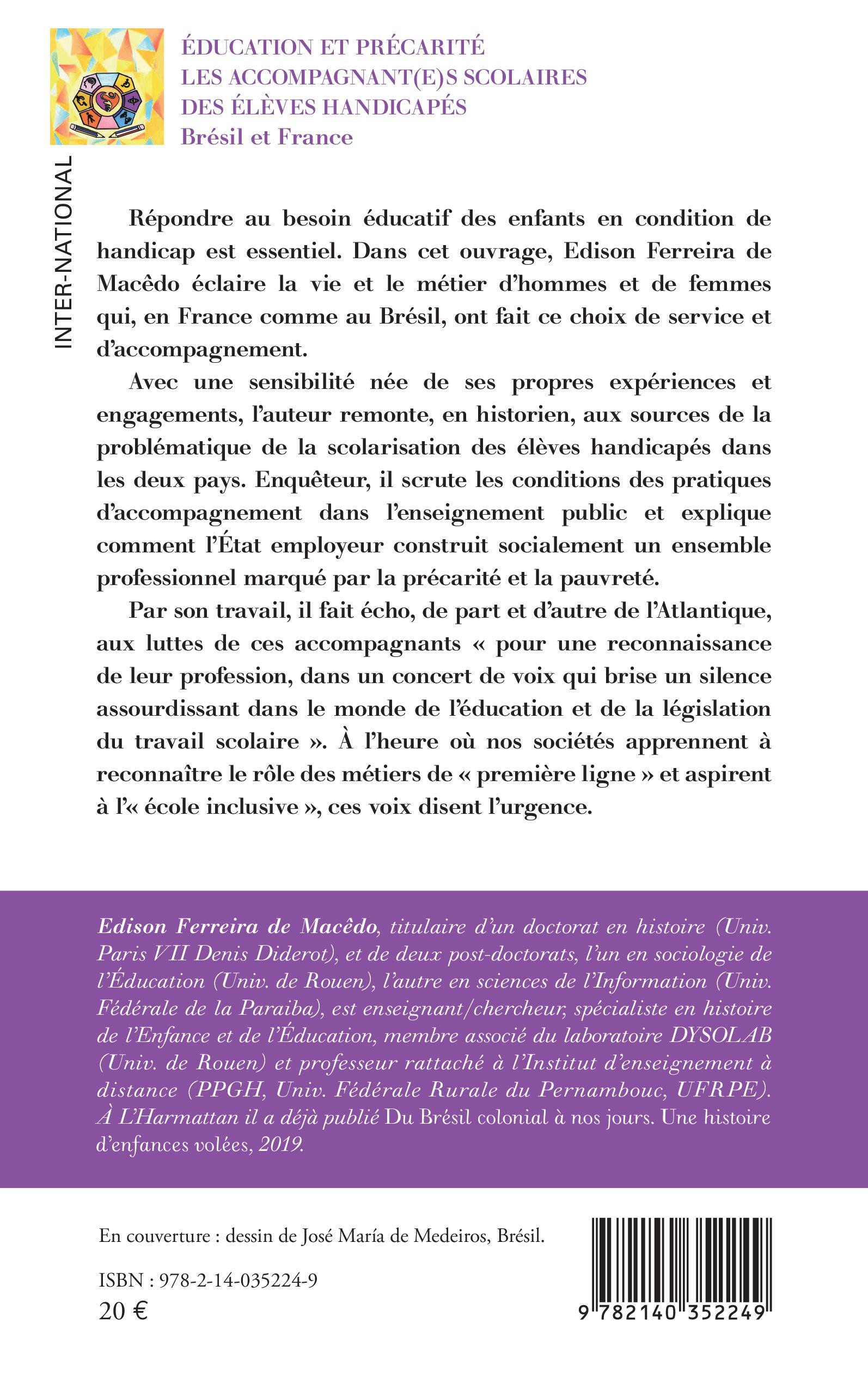 Education et précarité. Les accompagnant(e)s scolaires des élèves handicapés - Edison Ferreira de Macêdo - L'HARMATTAN