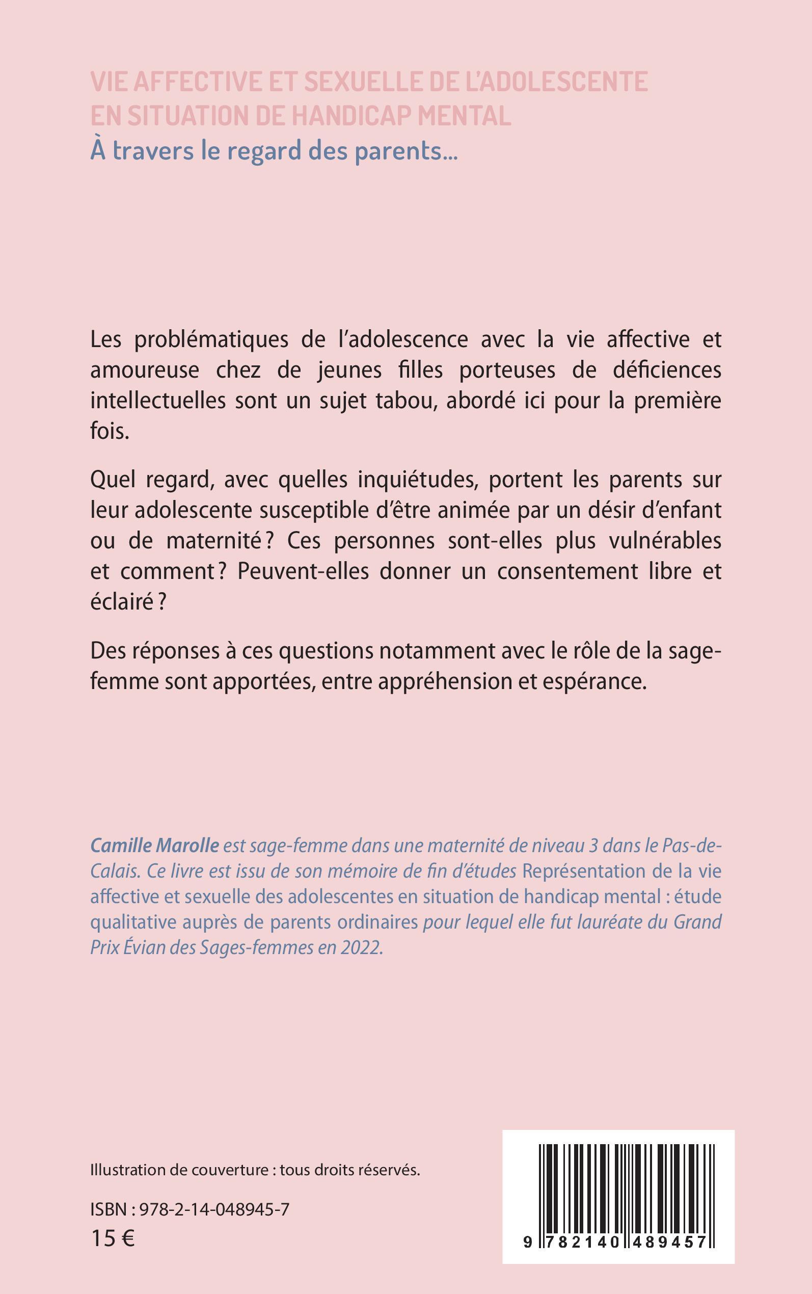 Vie affective et sexuelle de l'adolescent en situation de handicap mental - Camille Marolle - L'HARMATTAN