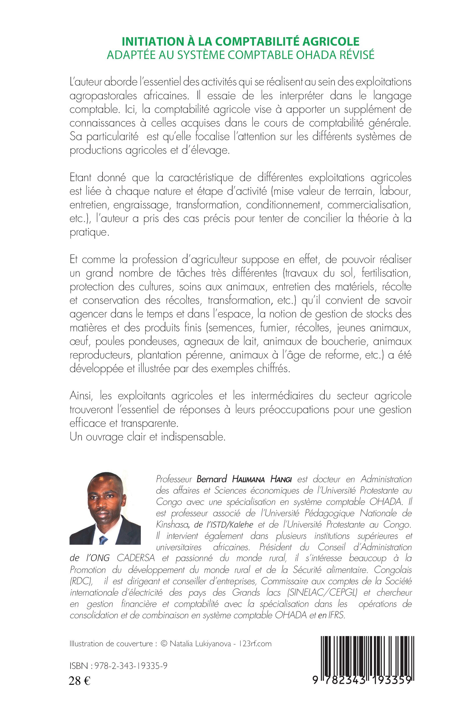 Initiation à la comptabilité agricole adaptée au système comptable OHADA révisé - Bernard Halimana Hangi - L'HARMATTAN