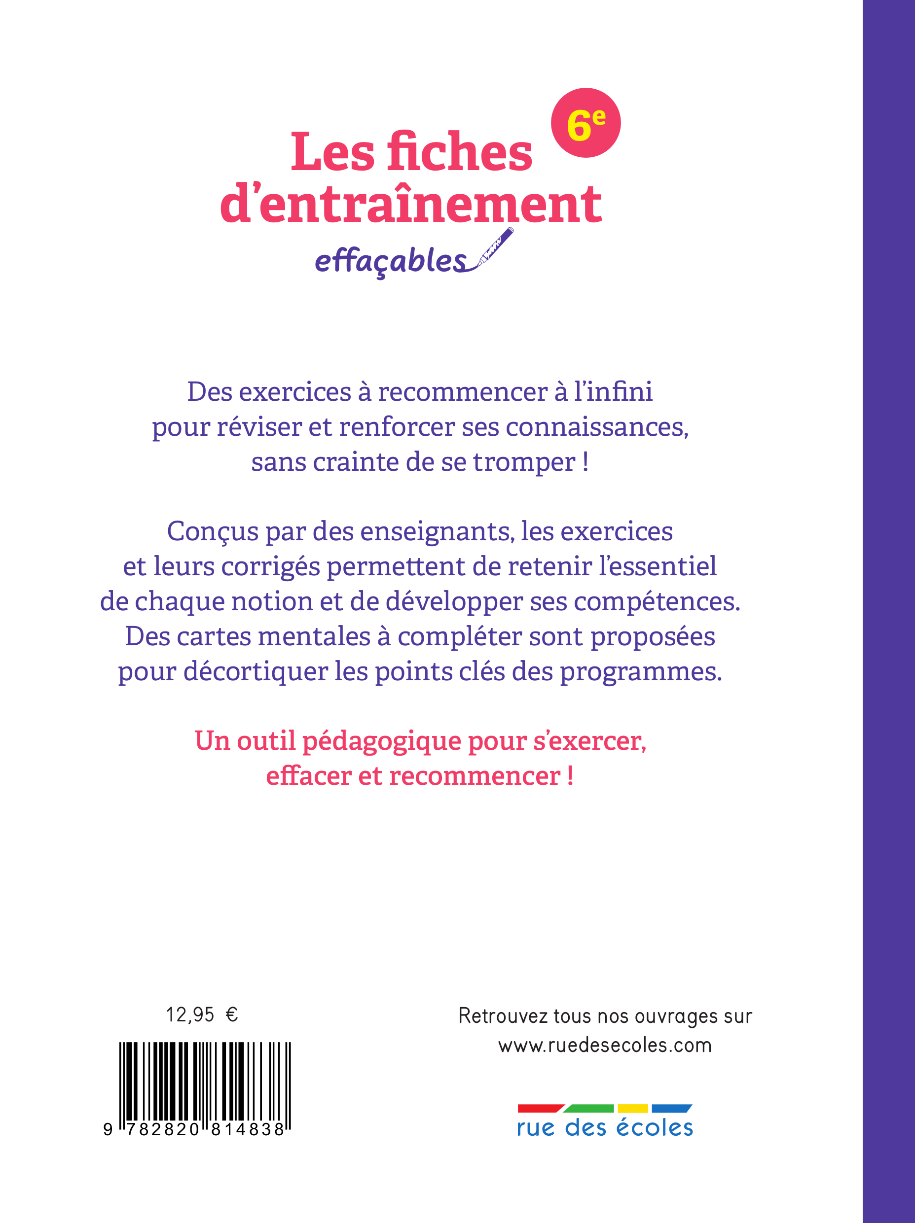 Les fiches d'entraînement effaçables 6e -  Collectif - RUE DES ECOLES