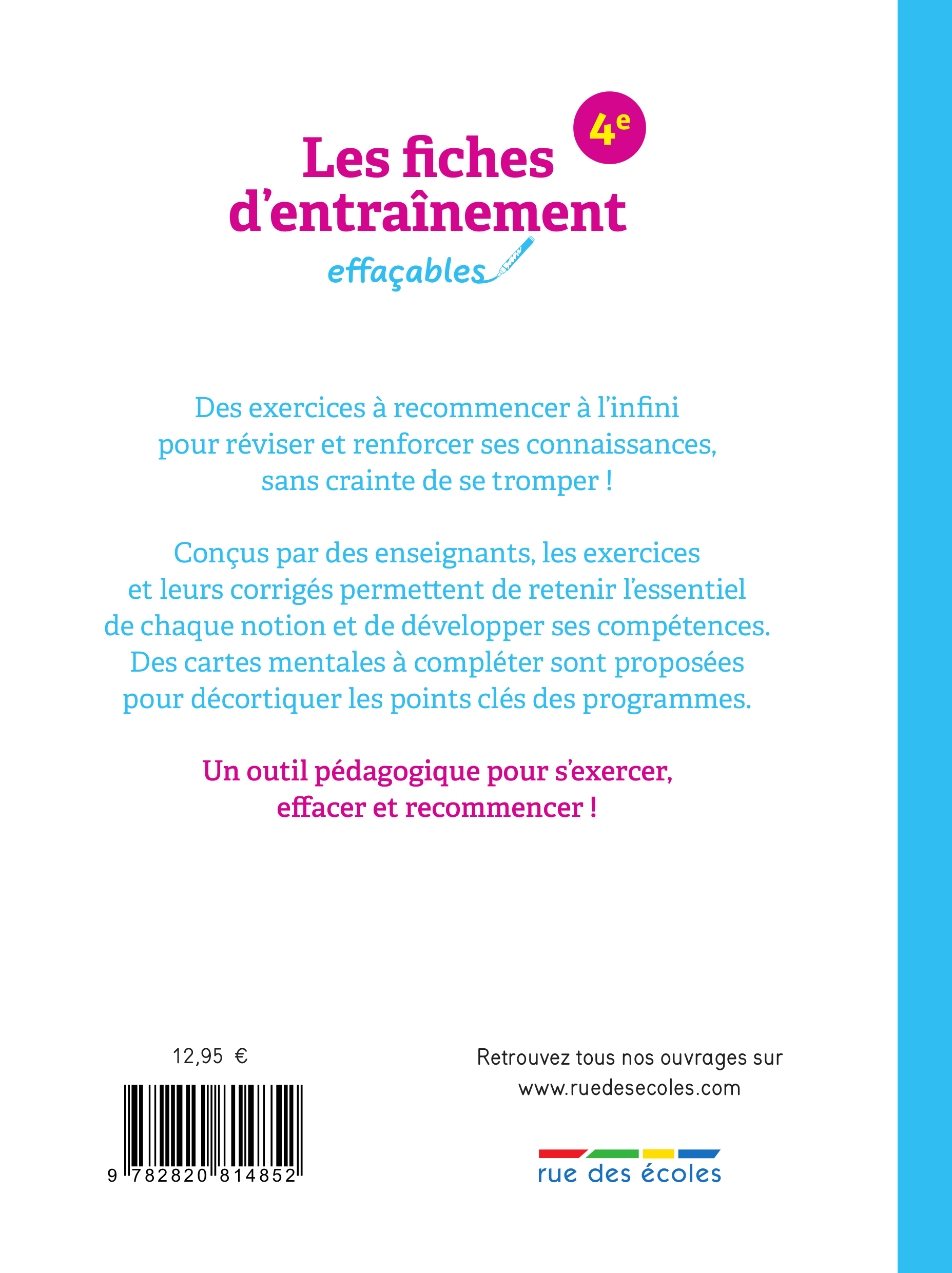 Les fiches d'entraînement effaçables 4e -  Collectif - RUE DES ECOLES