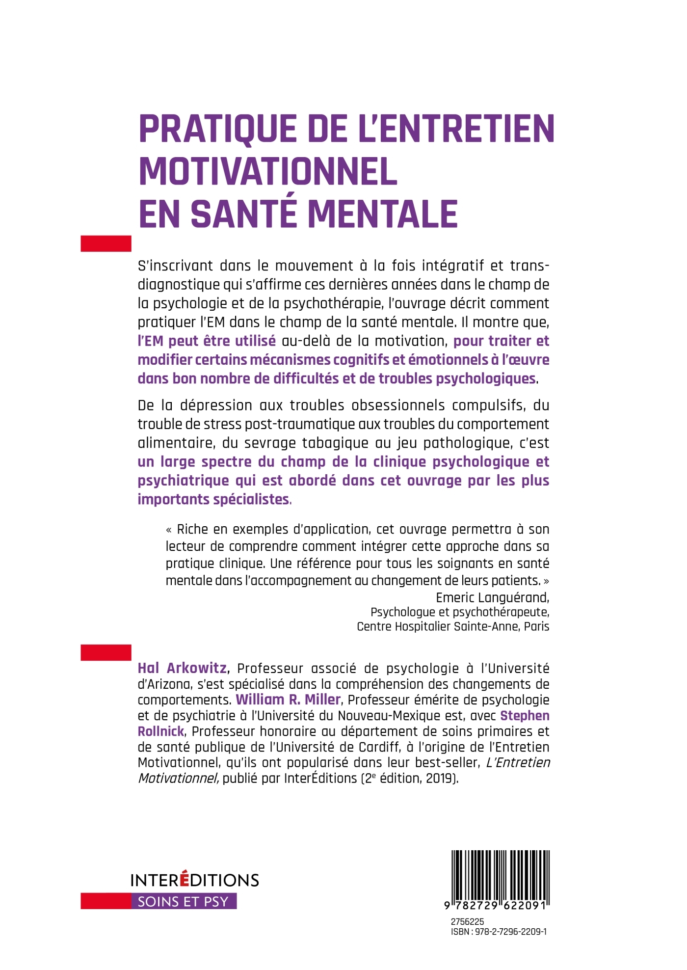 Pratique de l'entretien motivationnel en santé mentale - Emeric LANGUÉRAND - INTEREDITIONS