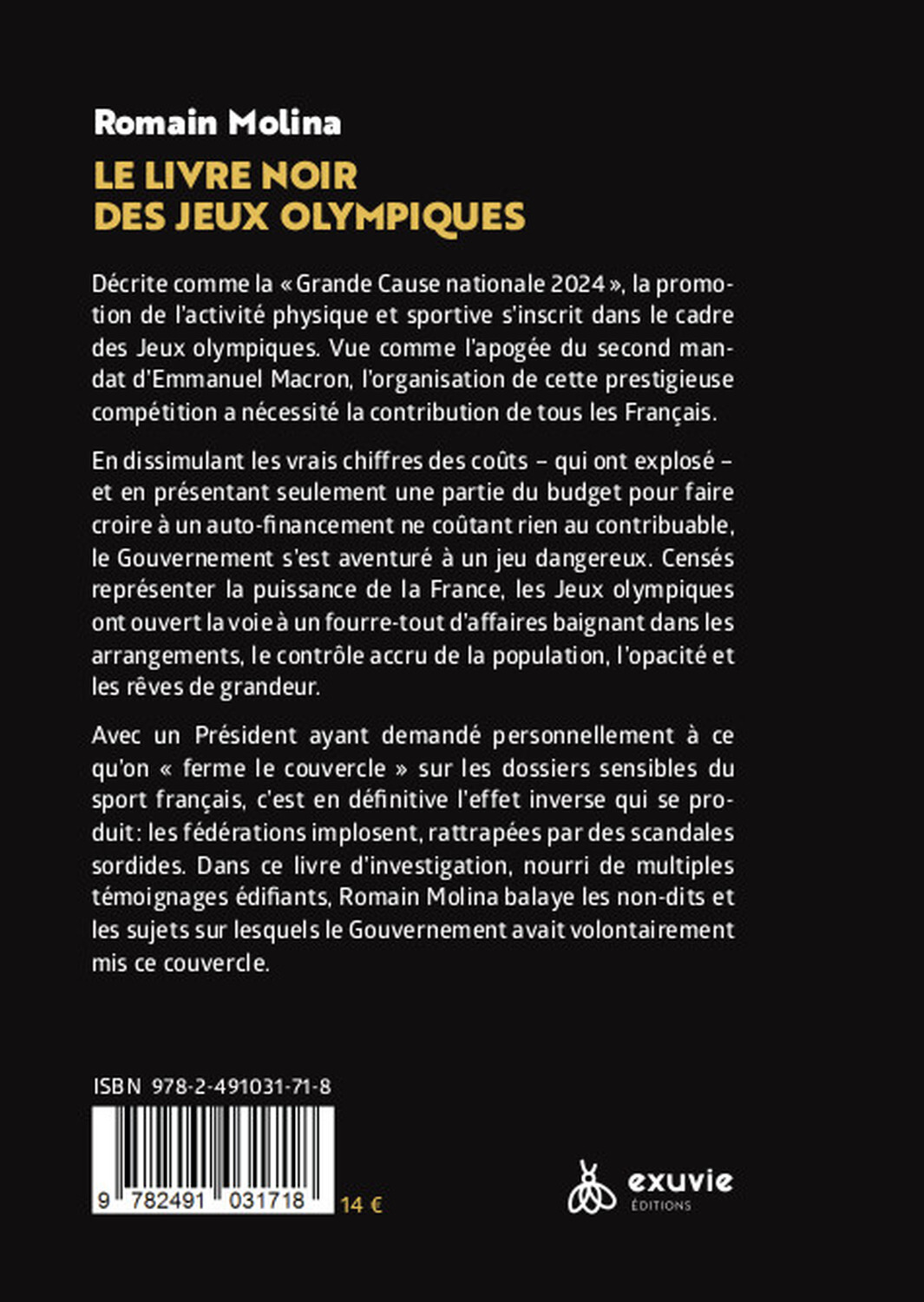 Le livre noir des jeux olympiques - Romain Molina - EXUVIE