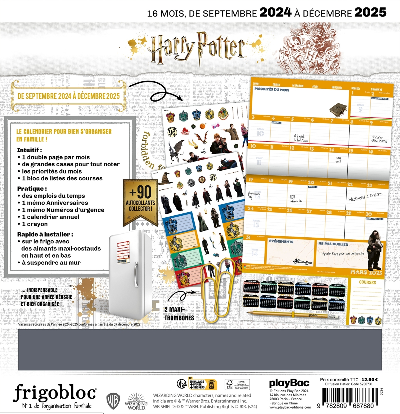 Frigobloc Mini Calendrier Ultra Simple Harry Potter (de sept. 2024 à déc. 2025) -   - PLAY BAC