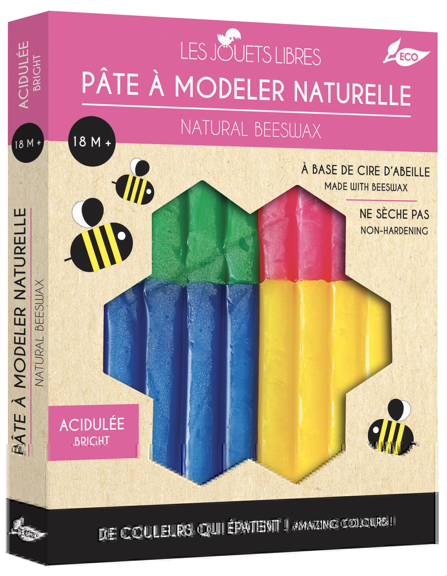 PÂTE À MODELER CIRE D'ABEILLE -  4 COULEURS ACIDULÉES - XXX - JOUETS LIBRES