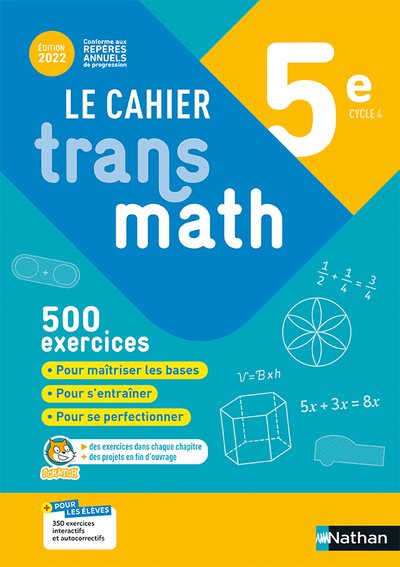 Cahier Transmath 5è 2022 - Cahier de l'élève - Joël Malaval - NATHAN