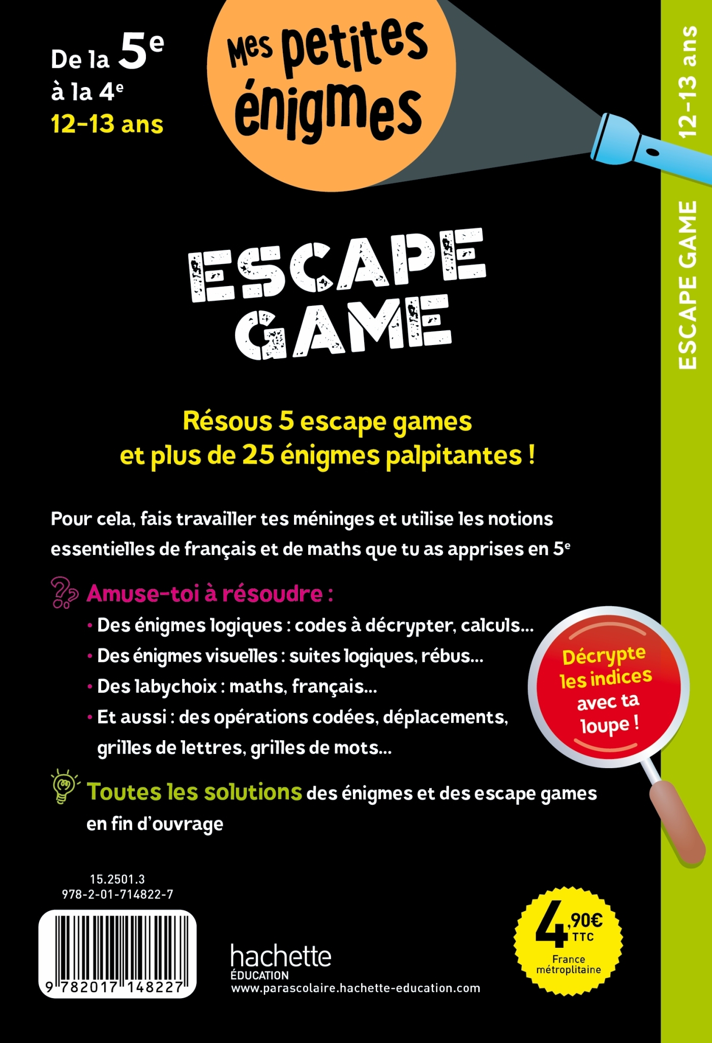 Escape game - De la 5e à la 4e - Cahier de vacances 2024 - Sandra Lebrun - HACHETTE EDUC