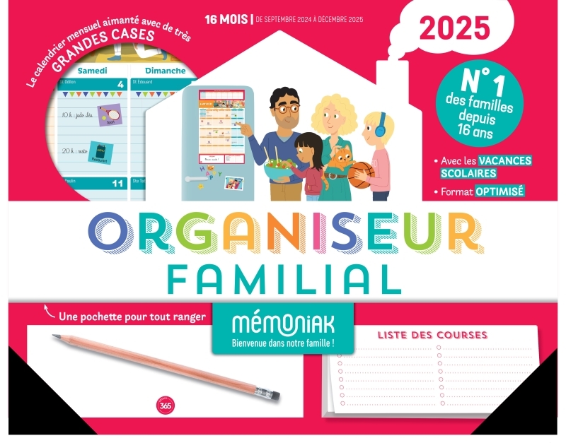 Organiseur familial Mémoniak 2025, calendrier organisation familial mensuel (sept. 2024- déc. 2025) -  Nesk - 365 PARIS