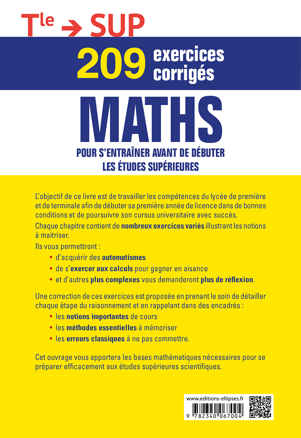 209 exercices corrigés de Maths - Terminale —> SUP - Vincent Obaton - ELLIPSES