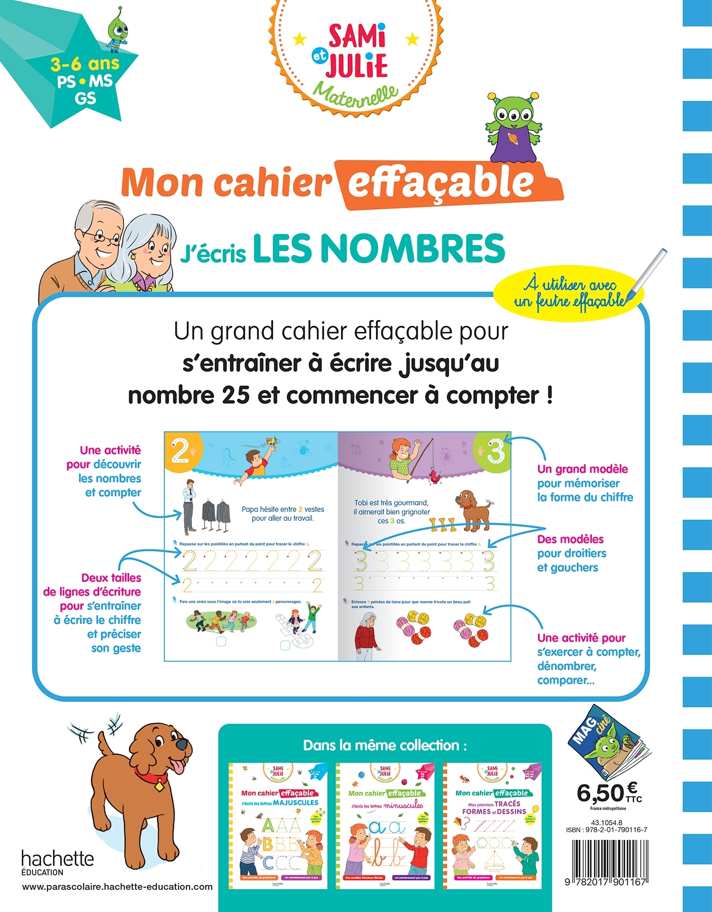 Sami et Julie Maternelle - Mon cahier effaçable - J'écris les nombres (3-6 ans) -  Hachette Education - HACHETTE EDUC