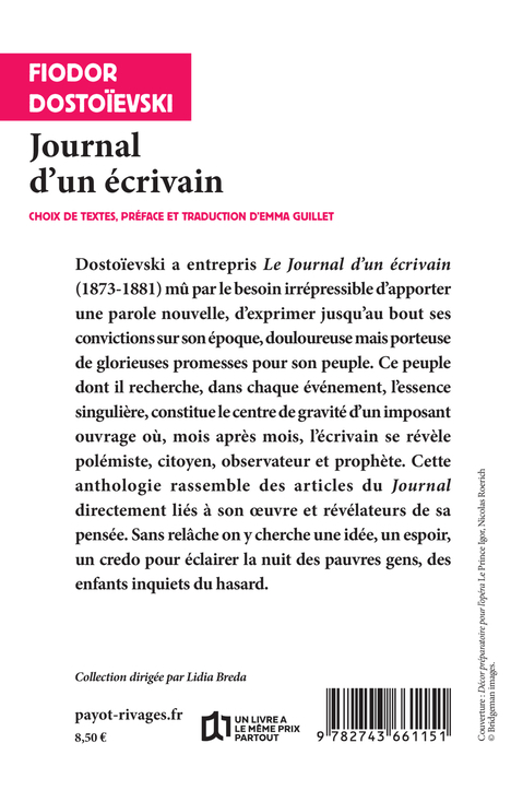 Journal d'un écrivain - Fiodor Dostoïevski - RIVAGES