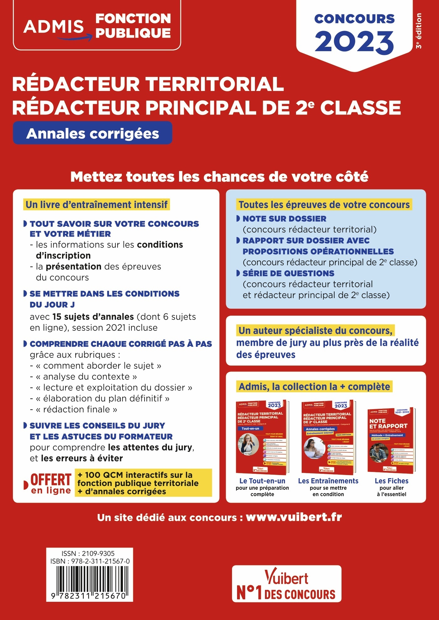 Concours Rédacteur territorial et Rédacteur principal 2e classe - Catégorie B - Annales corrigées - Olivier Bellégo - VUIBERT