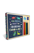 Mon beau carnet de coloriage dinosaures (coffret) - un livre de 64 pages de coloriages, 8 crayons de