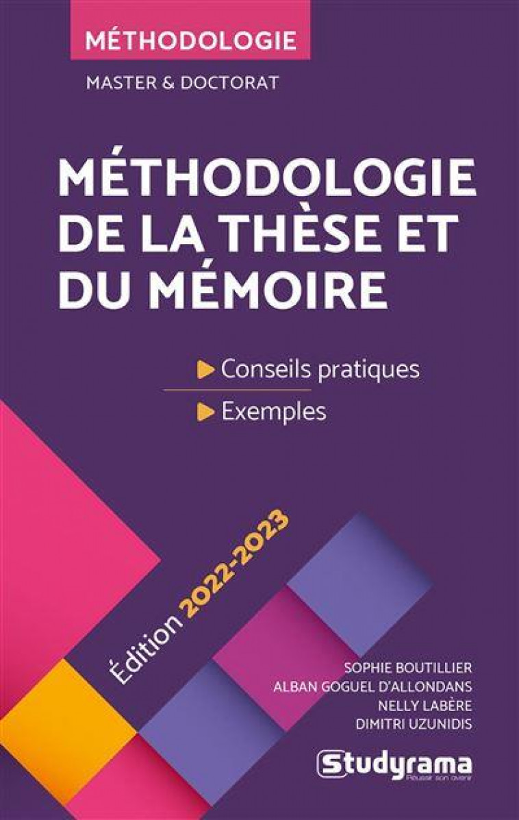 MEHODOLOGIE DE LA THESE ET DU MEMOIRE - MASTER ET DOCTORAT - BOUTILLEIER/LABERE - STUDYRAMA