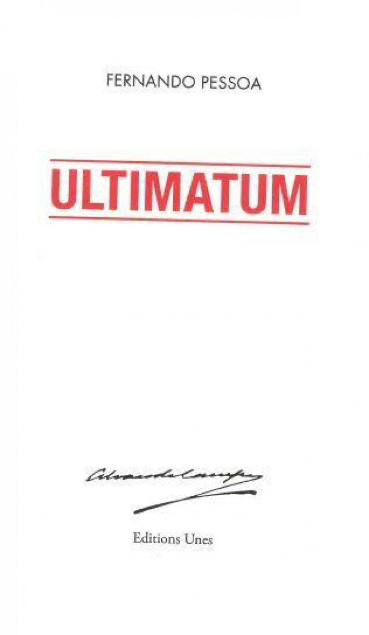 ULTIMATUM - PESSOA/HOURCADE - UNES