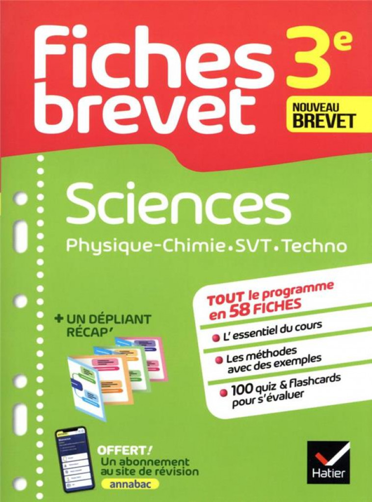 FICHES BREVET SCIENCES 3EME - PHYSIQUE-CHIMIE, SVT, TECHNOLOGIE BREVET 2023 - FICHES DE REVISION & QUI - BIHOUEE/AUSSOURD - HATIER SCOLAIRE