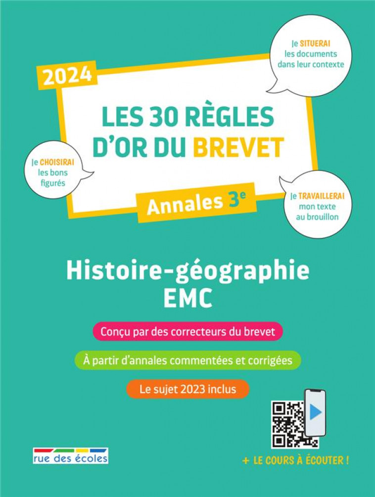 LES 30 REGLES D-OR DU BREVET ANNALES HISTOIRE-GEOGRAPHIE-EMC - COLLECTIF - ANNALES-RDECOLE