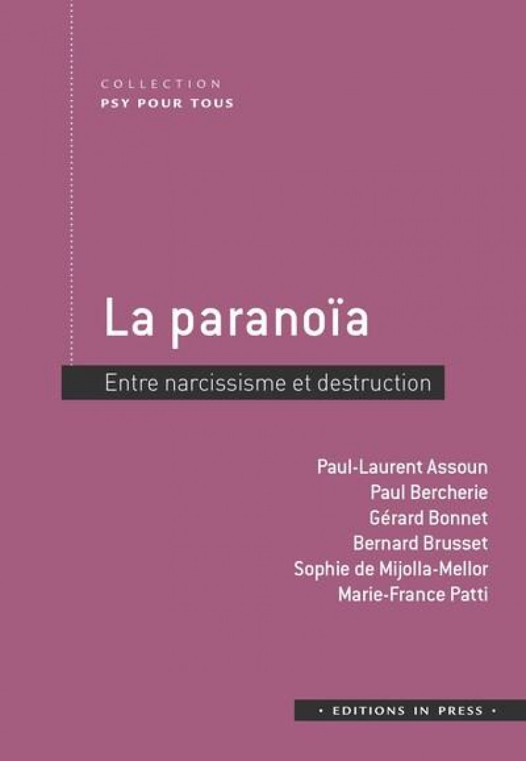 LA PARANOIA : ENTRE NARCISSISME ET DESTRUCTION - OUVRAGE COLLECTIF - IN PRESS